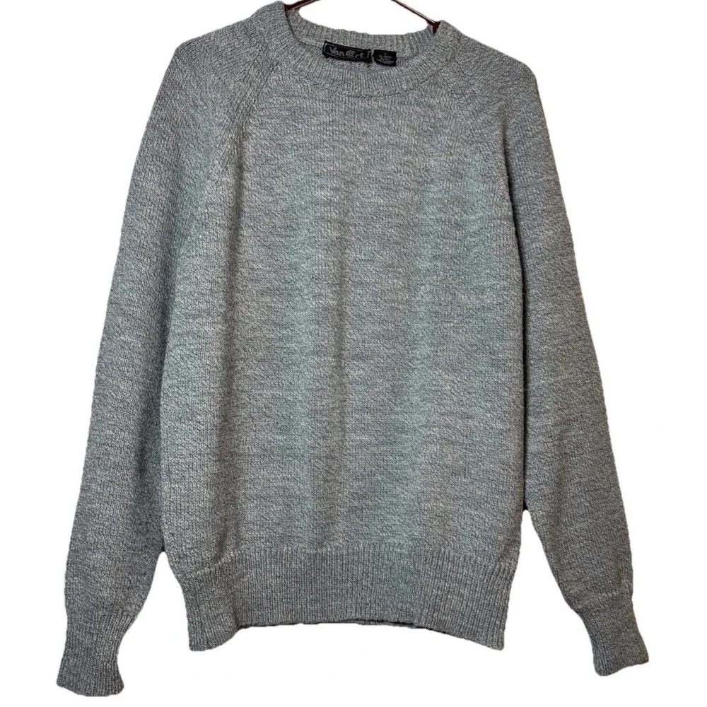 Vintage Van‎ Cort Sweater Mens Large Blue Gray Crewneck Knit Pullover Acrylic